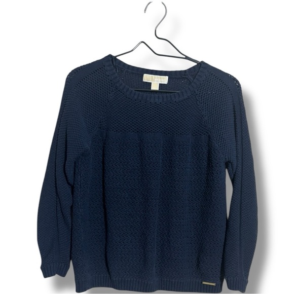 Michael Kors Knit 3/4 Sleeve Lightweight Cotton Comfy Classic Navy Blue Sweater - Picture 7 of 16